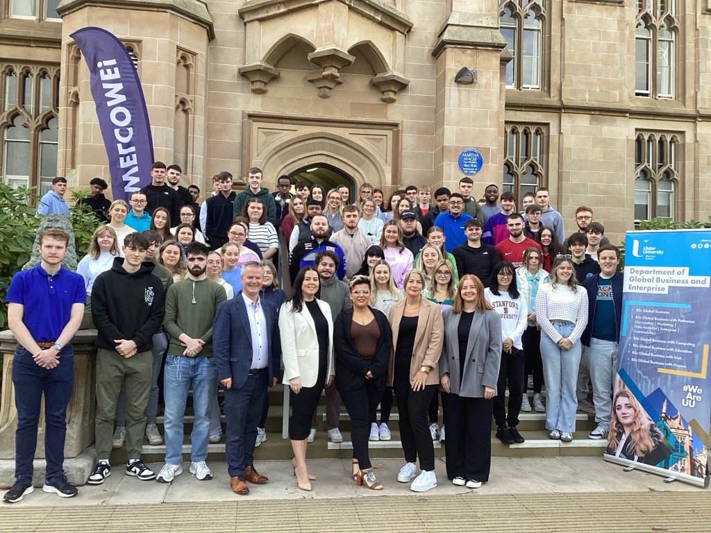 FinTrU staff in front of Ulster University in the Talent hub launch