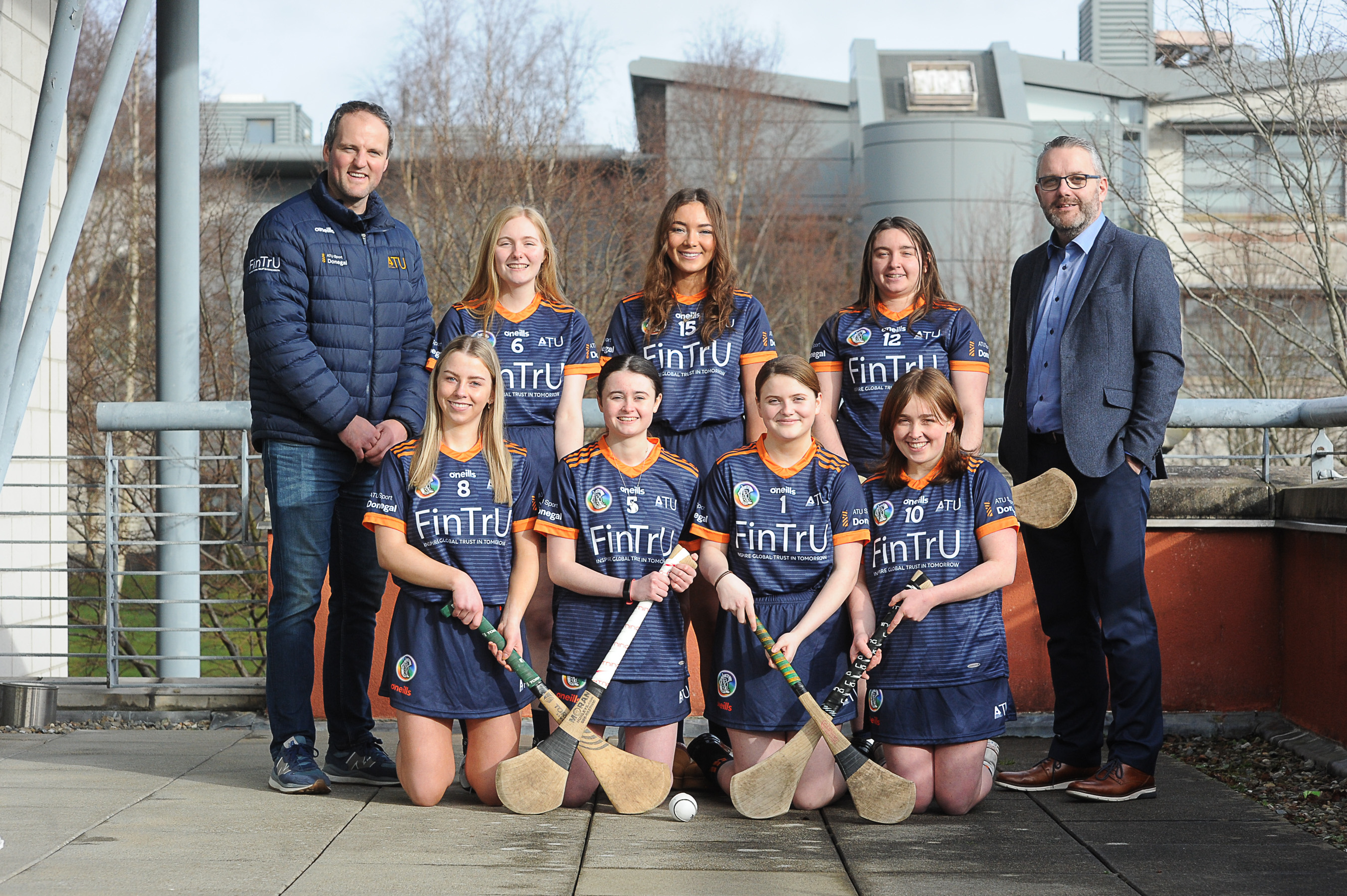 The ATU camogie team with Michael Murphy and Sylvester Clancy